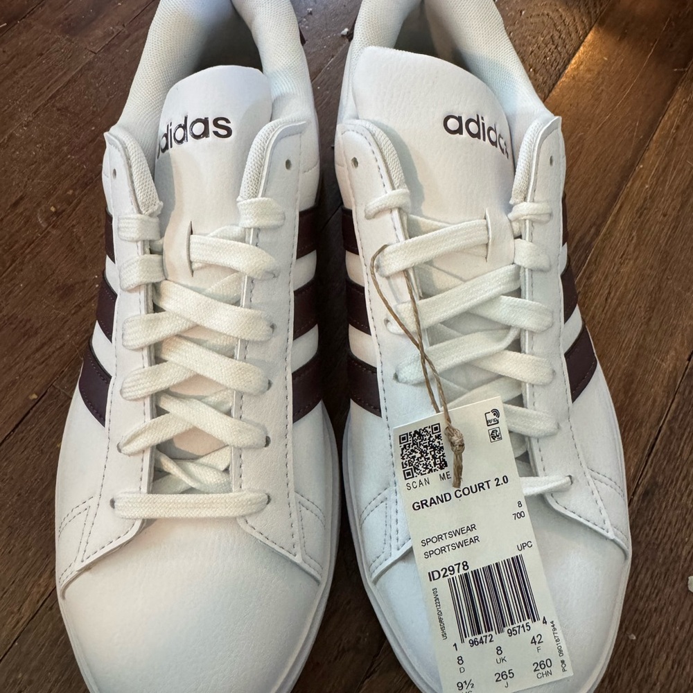 adidas White Sneakers with Burgundy Stripes